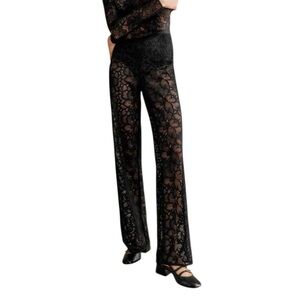 Sezane Candide Lace Trousers Black Wide Leg Lace Pant Sz 4 / S NWT